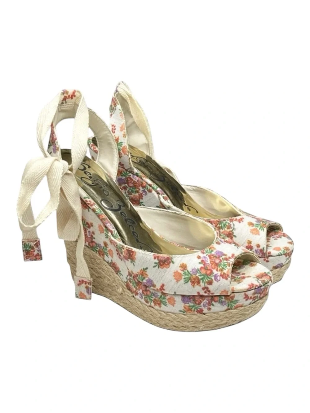 new Sergio Zelcer ❀ Platform Ankle Wrap Floral Print Sandal Espadrilles ❀ Cream